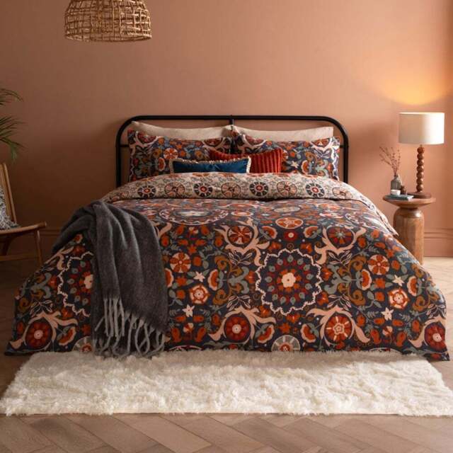 Furn Super King Size Kinfolk Printed Reversible Duvet Set - Blue - Wilko - image 1