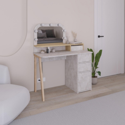 Decortie Avien 3 Drawer Single Door Sapphire Oak Makeup Vanity Table with LED Mirror - Size: 131 x 105 x 51.5cm - Multi - Wilko - thumbnail 5