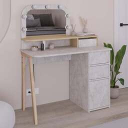 Decortie Avien 3 Drawer Single Door Sapphire Oak Makeup Vanity Table with LED Mirror - Size: 131 x 105 x 51.5cm - Multi - Wilko