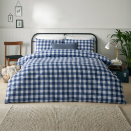 furn. Hartsford Super King Size Navy Check Printed Duvet Set - Blue - Wilko - thumbnail 1