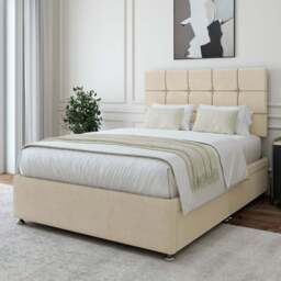 Bedmaster Small Double Cream Naples Velvet 4 Drawer Divan Base with Pearl Headboard - Wilko