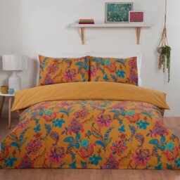 Divante Safia Duvet Cover and Pillowcase Set - Ochre/King - Wilko - thumbnail 1
