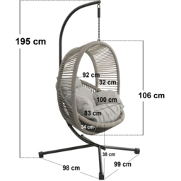 SOLACE+CO Lana Light Grey Garden Swing Chair - Size: 1 Seater - Wilko - thumbnail 5