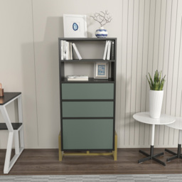 Decorotika Utopie 3 Door 2 Shelf Black and Green Modern Bookshelf - Size: 60 x 136.8 x 35cm - Multi - Wilko - thumbnail 7