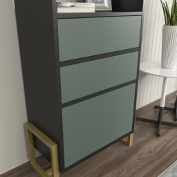 Decorotika Utopie 3 Door 2 Shelf Black and Green Modern Bookshelf - Size: 60 x 136.8 x 35cm - Multi - Wilko - thumbnail 6