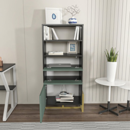 Decorotika Utopie 3 Door 2 Shelf Black and Green Modern Bookshelf - Size: 60 x 136.8 x 35cm - Multi - Wilko - thumbnail 5