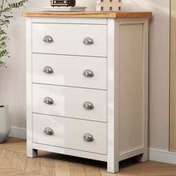 Cabinet Bits Lovere 4 Drawer Off White Chrome Cup Handle Chest of Drawers - Wilko