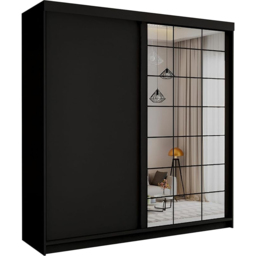 Sliding Wardrobes 4U 2 Sliding Door Black Modern Grid Mirrored Wardrobe 200cm - Size: 2 Door - Wilko - thumbnail 3