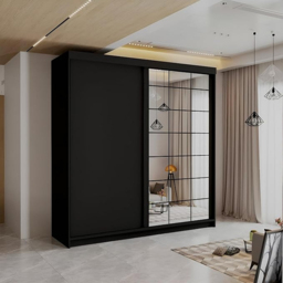 Sliding Wardrobes 4U 2 Sliding Door Black Modern Grid Mirrored Wardrobe 200cm - Size: 2 Door - Wilko - thumbnail 4