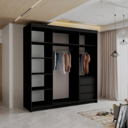 Sliding Wardrobes 4U 2 Sliding Door Black Modern Grid Mirrored Wardrobe 200cm - Size: 2 Door - Wilko - thumbnail 5