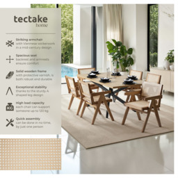 Tectake Lizzy Set of 6 Light Oak Rattan Backrest Dining Chair - Brown - Wilko - thumbnail 7