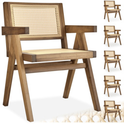 Tectake Lizzy Set of 6 Light Oak Rattan Backrest Dining Chair - Brown - Wilko - thumbnail 3