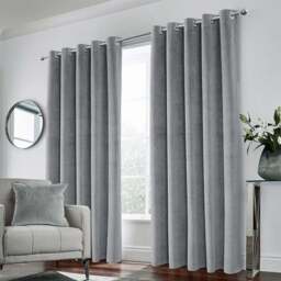 Enhanced Living Hampton Grey Velvet Blackout Thermal Eyelet Curtains 168 x 183cm - Wilko