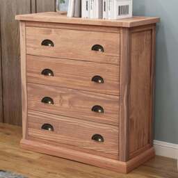 Tirolo 4 Drawer Light Brown Chest of Drawers with Brass Cup Handles - Wilko