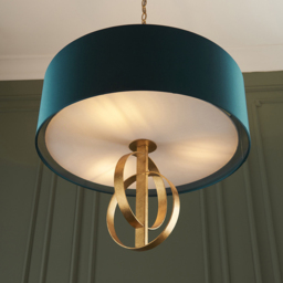 Merano Trento Antique Gold and Teal Satin Fabric 3 Light Pendant Ceiling Light - Size: 60 x 60 x 198cm - Wilko - thumbnail 6