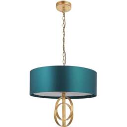 Merano Trento Antique Gold and Teal Satin Fabric 3 Light Pendant Ceiling Light - Size: 60 x 60 x 198cm - Wilko - thumbnail 1