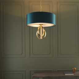 Merano Trento Antique Gold and Teal Satin Fabric 3 Light Pendant Ceiling Light - Size: 60 x 60 x 198cm - Wilko - thumbnail 3