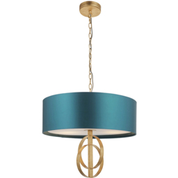 Merano Trento Antique Gold and Teal Satin Fabric 3 Light Pendant Ceiling Light - Size: 60 x 60 x 198cm - Wilko - thumbnail 4