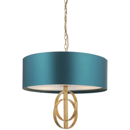 Merano Trento Antique Gold and Teal Satin Fabric 3 Light Pendant Ceiling Light - Size: 60 x 60 x 198cm - Wilko - thumbnail 5