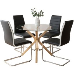 Portland 4 Seater Faux Leather Glass Tabletop Round Dining Set Black - Wilko - thumbnail 3