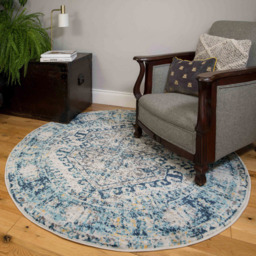 Kukoon Navy Blue and Grey Bordered Geometric Distressed Rug 160cm - Size: 160 x 160cm - Wilko - thumbnail 3