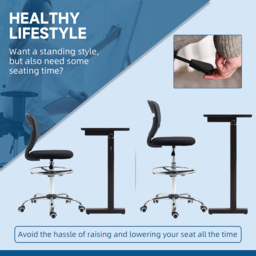 Portland Grey Mesh Draughtsman Drafting Office Chair - Size: 59 x 59 x 126cm - Wilko - thumbnail 6