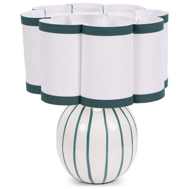ValueLights Rohan Teal Trim Shade Teal Stripe Ceramic Sphere LED Table Lamp - Size: 28 x 23 x 23cm - Green - Wilko - image 1