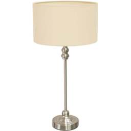 ValueLights Maggie Cream and Brushed Chrome Drum Shade Candlestick LED Table Lamp - Size: 50 x 25 x 25cm - Silver - Wilko