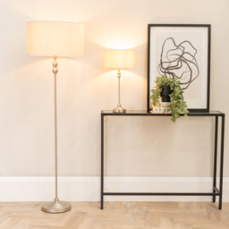 ValueLights Maggie Cream and Brushed Chrome Drum Shade Candlestick LED Table Lamp - Size: 50 x 25 x 25cm - Silver - Wilko - thumbnail 5