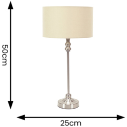 ValueLights Maggie Cream and Brushed Chrome Drum Shade Candlestick LED Table Lamp - Size: 50 x 25 x 25cm - Silver - Wilko - thumbnail 7