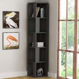 Decortie Piano 5 Shelf Anthracite Modern Corner Bookcase - Black - Wilko - thumbnail 1