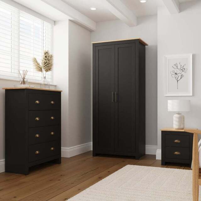 GFW Lancaster 3 Piece Black and Oak Bedroom Set - Wilko - image 1