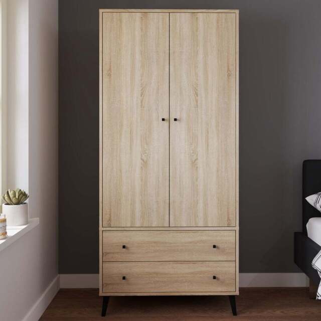 Salford 2 Door 2 Drawer Sonoma Oak Wardrobe - Size: 2 Door, 2 Drawer - Wilko - image 1