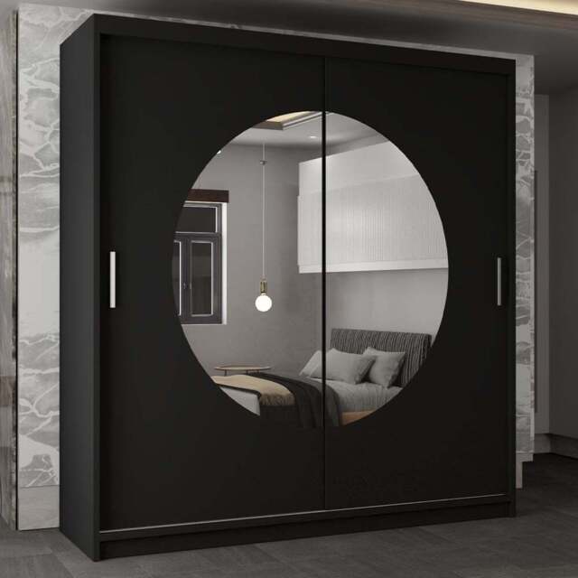 Sliding Wardrobes 4U Moon 2 Door Black Mirrored Wardrobe 150cm - Wilko - image 1