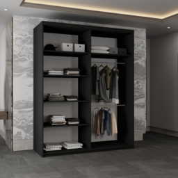 Sliding Wardrobes 4U Moon 2 Door Black Mirrored Wardrobe 150cm - Wilko - thumbnail 4