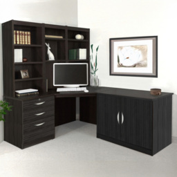 R White Cabinets SET-19-IN-BH Corner Desk Drawer Unit and Hutch Bookcase Home Office Furniture Set - Size: 182 x 179 x 142cm - Black - Wilko