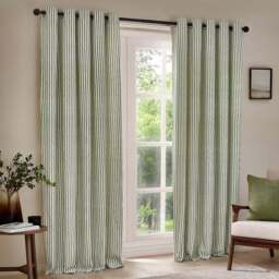 Yard Hebden Green Striped Cotton Eyelet Curtains 117 x 183cm - Size: 183 x 117 x 1cm - Wilko