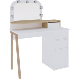 Decortie Avien 3 Drawer Single Door White and Oak Makeup Vanity Table with LED Mirror - Size: 131 x 105 x 51.5cm - Multi - Wilko - thumbnail 3