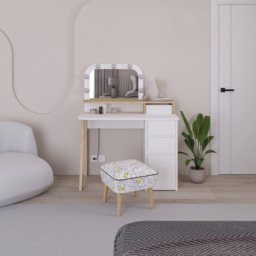 Decortie Avien 3 Drawer Single Door White and Oak Makeup Vanity Table with LED Mirror - Size: 131 x 105 x 51.5cm - Multi - Wilko - thumbnail 5