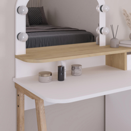 Decortie Avien 3 Drawer Single Door White and Oak Makeup Vanity Table with LED Mirror - Size: 131 x 105 x 51.5cm - Multi - Wilko - thumbnail 4