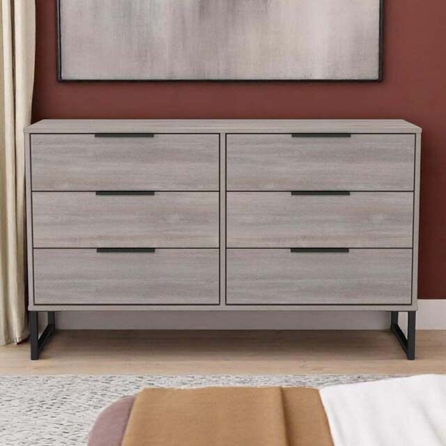 Crowndale Hong Kong 6 Drawer Grey Oak Wide Chest of Drawers Ready Assembled - Wilko - image 1
