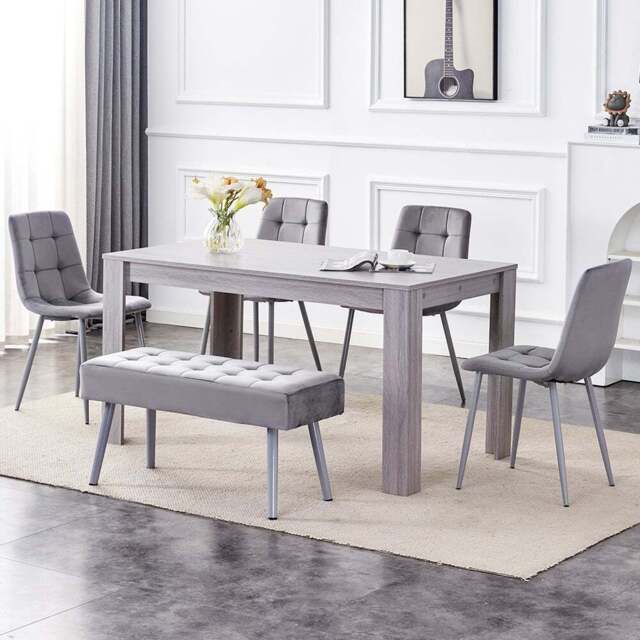 Kosy Koala 6 Seater Dining Set with Bench Grey Velvet - Multi - Wilko - image 1
