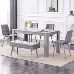 Kosy Koala 6 Seater Dining Set with Bench Grey Velvet - Multi - Wilko - thumbnail 1