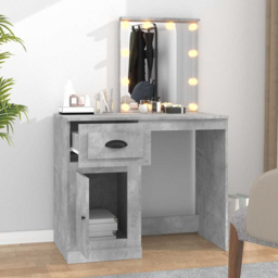 vidaXL Single Door Single Drawer Concrete Grey Dressing Table with LED Mirror - Size: 132.5 x 90 x 50cm - Wilko