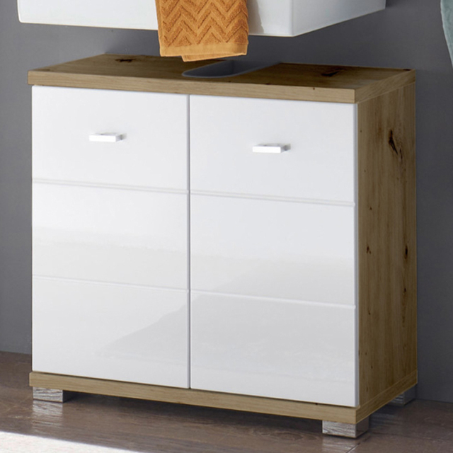 Julian Bowen Pool 2 Door White and Oak Bathroom Sink Cabinet - Size: 57 x 80 x 31cm - Wilko - image 1