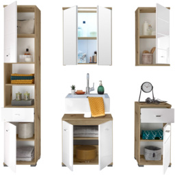 Julian Bowen Pool 2 Door White and Oak Bathroom Sink Cabinet - Size: 57 x 80 x 31cm - Wilko - thumbnail 6