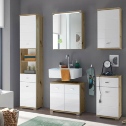 Julian Bowen Pool 2 Door White and Oak Bathroom Sink Cabinet - Size: 57 x 80 x 31cm - Wilko - thumbnail 7