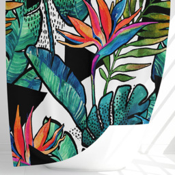 Benjamin Tate Design Green Tropical Leaves and Flowers Shower Curtain 170 x 170cm - Size: 170 x 170 x 1cm - Wilko - thumbnail 4