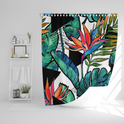 Benjamin Tate Design Green Tropical Leaves and Flowers Shower Curtain 170 x 170cm - Size: 170 x 170 x 1cm - Wilko - thumbnail 3