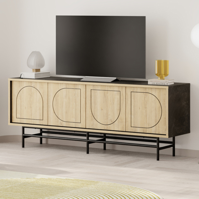 Decortie Joji 4 Door Moss Green and Oak Laser-Cut Design Modern Console Unit - Size: 56.5 x 149.2 x 35cm - Multi - Wilko - image 1